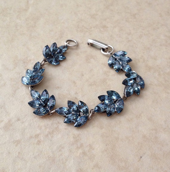 Steel Blue Crystal Bracelet Wedding Bracelet Delicate Crystal Bridesmaid Gift Wedding Jewelry Crystal Leaf Wedding Bracelet Etsy Ireland