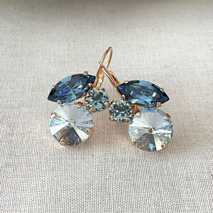 Swarovski Dusty blue, Denim blue, Steel blue earrings, Swarovski bridal something blue, bridesmaid gift, drop earrings, blue earrings