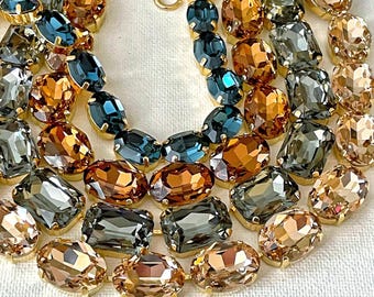 4 Layering Statement Necklaces, Earth Tones, Champagne blush, Topaz brown, Black Diamond gray, navy blue, Anna Wintour, collet, Millenia