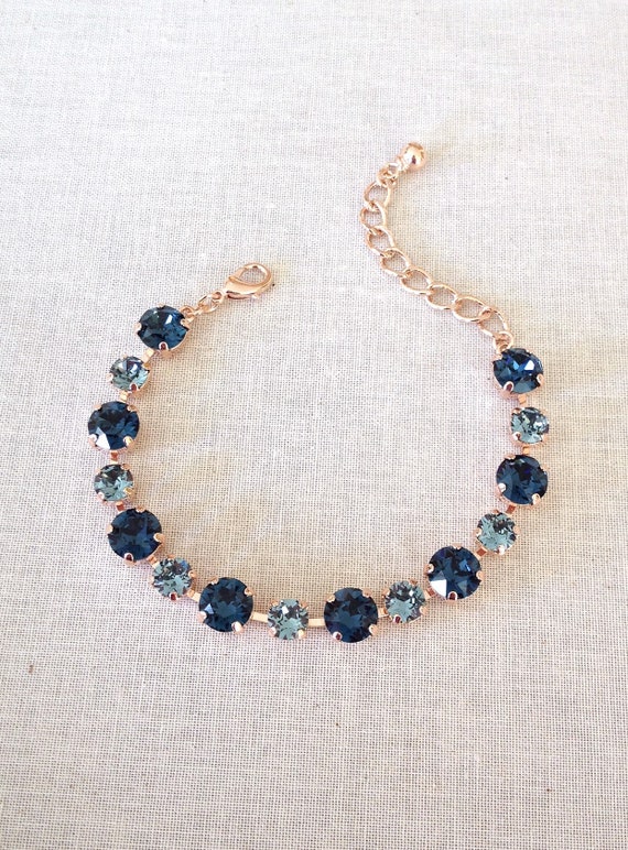 Navy Blue Steel Blue Crystal Bracelet Wedding Jewelry Tennis