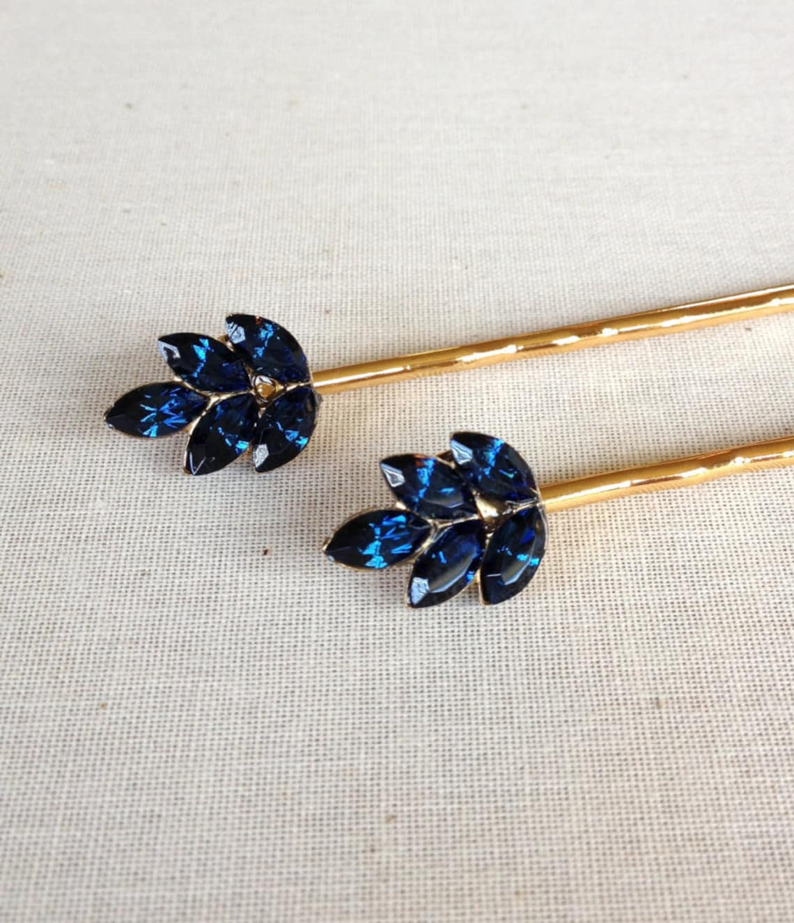 Navy Blue Rhinestone Hair Pins Set Pair Hair Accessory Etsy