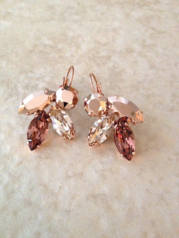 Champagne Rose Gold Light Burgundy Crystal Drop Earrings