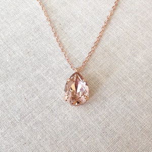 Morganite pink crystal necklace, Swarovski crystal, Blush necklace, pear, teardrop, bridal necklace, pendant, delicate, simple, light pink