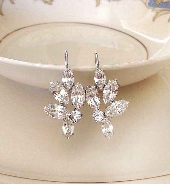 Crystal Leaf Earrings Wedding Earrings Rhinestone Leaf - Etsy