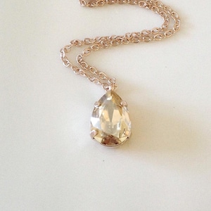 Champagne simple crystal pear necklace, rose gold, champagne, gold, silver, bridal necklace, pendant, delicate, simple