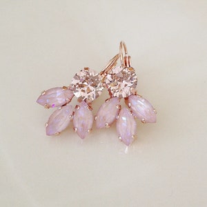 Morganite pink Pink Opal crystal earrings, crystal leaf earrings, marquis, drop earrings, bridesmaid gift