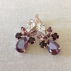 Burgundy Crystal Earrings Long Crystal Earrings Wine Earrings
