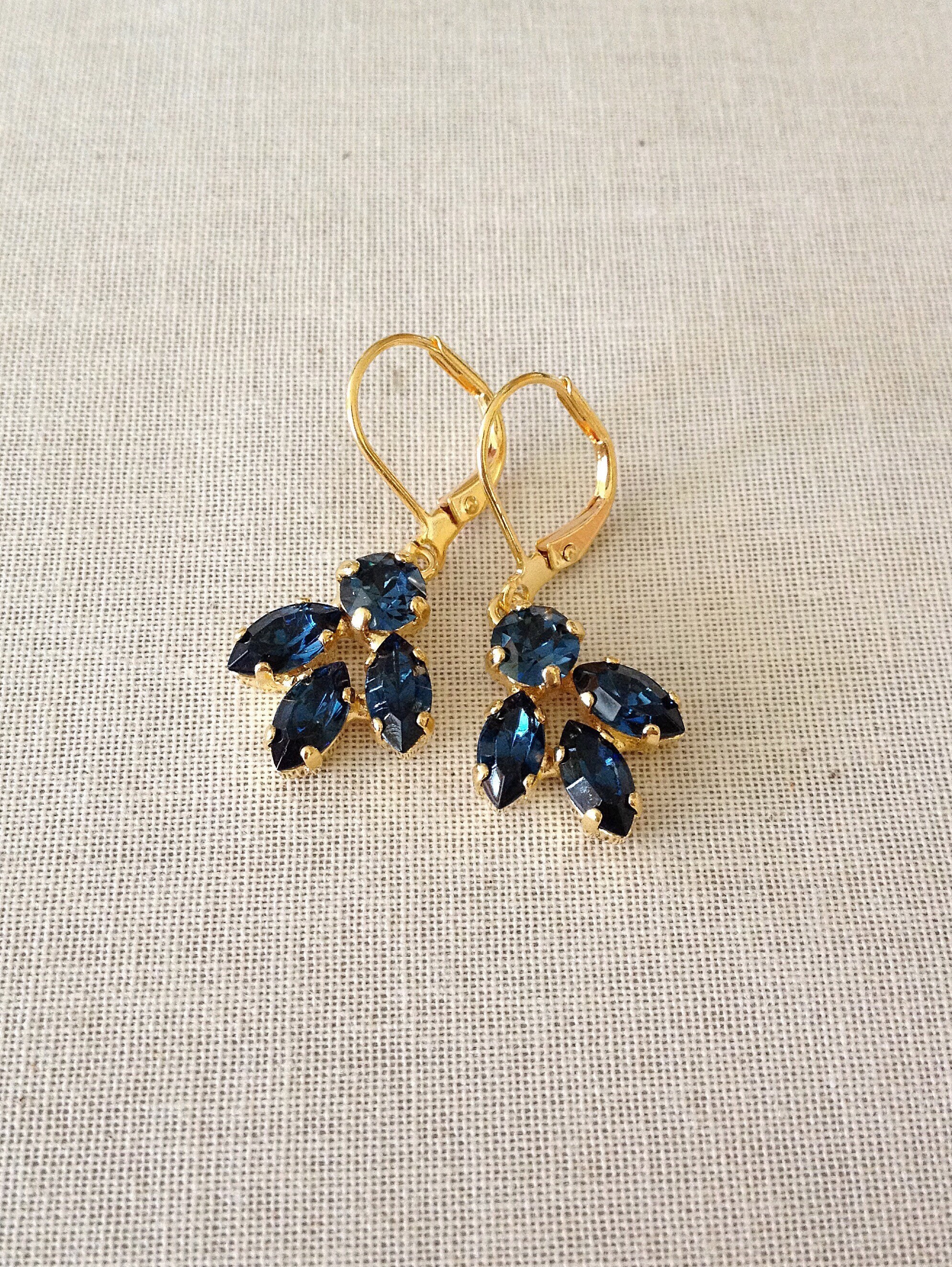 Navy Blue Earrings Crystal Earrings ...