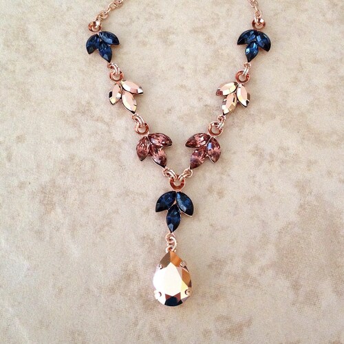 Necklace Navy Blue Rose Gold Light Burgundy Wedding Etsy