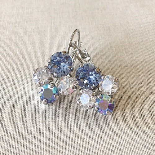 Light Blue Crystal Drop Earrings Crystal Cluster Earring - Etsy