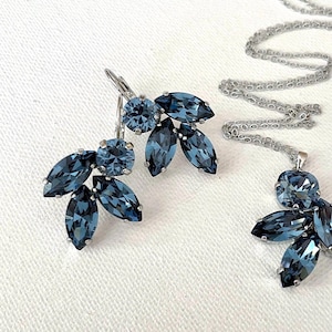 Set: Swarovski Denim Blue necklace and earrings set, ombré, bridal something blue, crystal marquise cluster jewelry set, bridesmaid gift