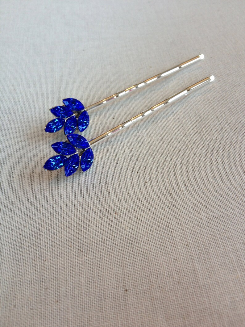 Pair, royal blue, bobby pins, blue, vintage wedding, something old, something blue, bridal hair, bridal, bridesmaid gift, gift for her image 2