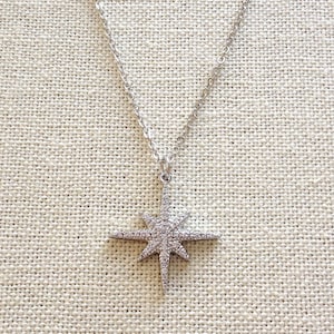 North Star necklace, Celestial jewelry, silver, cubic zirconia, starburst, sunburst, celestial necklace, bridesmaid gift, bridal necklace