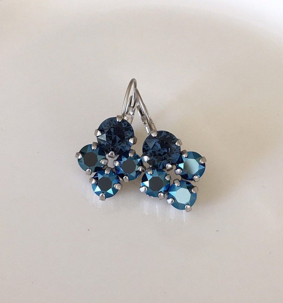 Navy blue earrings Swarovski crystal drop earrings crystal | Etsy