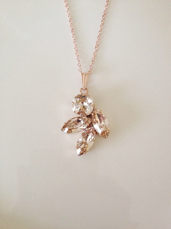 Pale Champagne Crystal Necklace Crystal Leaf Necklace Bridal Champagne Rhinestone Necklace Vintage Wedding Leaf Leaves Etsy Australia