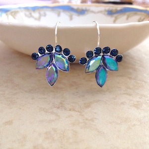 Navy blue and vintage sapphire crystal drop earrings, marquise rhinestone earrings, drop earrings, indigo, blue, bridal something blue