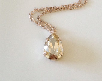 Champagne simple crystal pear necklace, rose gold, champagne, gold, silver, bridal necklace, pendant, delicate, simple