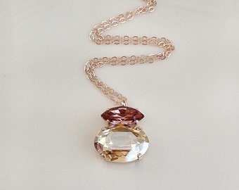 Champagne Light Burgundy crystal necklace, pendant necklace, crystal cluster, bridal, bridesmaid gift