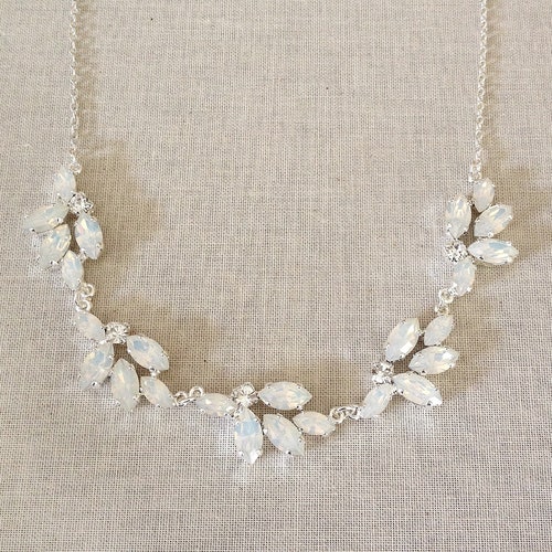 White Opal Bridal Jewelry Set Leaf Earrings Necklace Wedding Etsy