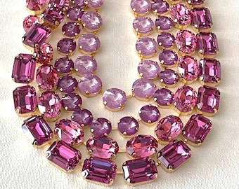 Swarovski Rose pink, Dark Rose, Paradise Purple Lux, Orchid Ignite, Statement Necklaces, Anna Wintour, collet, riviere, layering necklaces