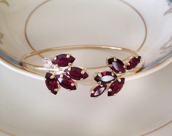 Garnet red open bangle bracelet, crystal bracelet, bridal bracelet, open bangle, bridesmaid gift, garnet, wine, January birthstone