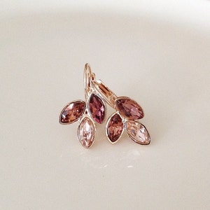 Light Burgundy, morganite pink earrings, crystal earrings, crystal leaf earrings, bridesmaid gift, bridal earring, rhinestone drop earring