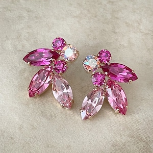 Pink Ombré Crystal Earrings Swarovski Crystal Pink Earrings - Etsy