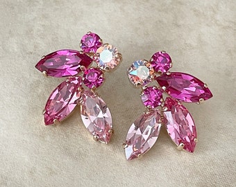 Pink ombré crystal earrings, Swarovski crystal, pink earrings, bridal earrings, wedding earrings, bridesmaid gift, fuchsia