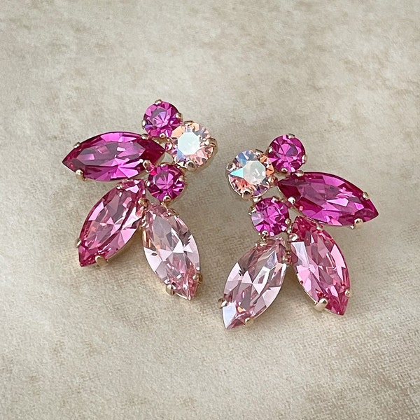 Pink ombré crystal earrings, Swarovski crystal, pink earrings, bridal earrings, wedding earrings, bridesmaid gift, fuchsia