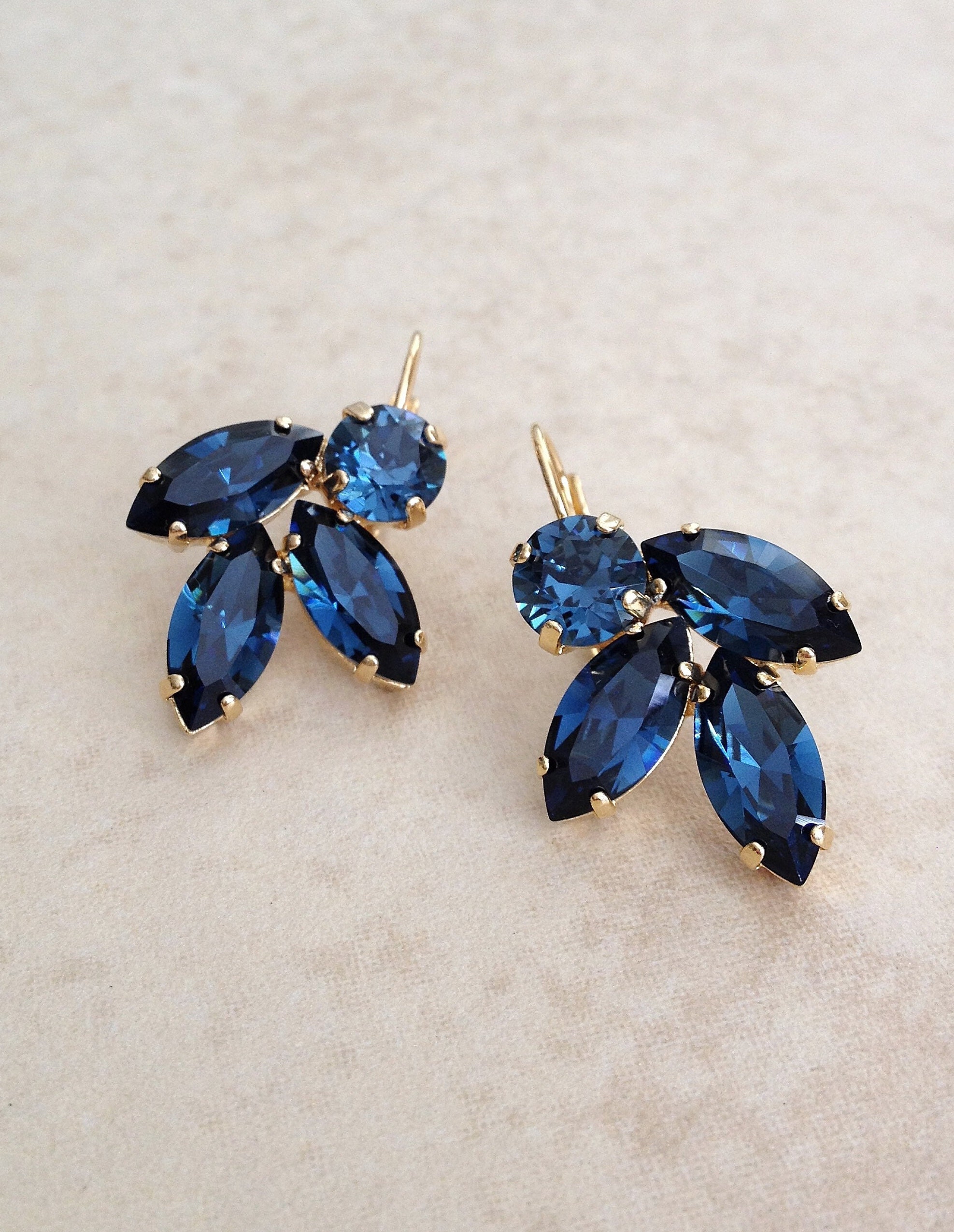 Navy Blue Crystal Earrings Rhinestone Leaf Earrings Something Blue Bridal Rhinestone Earrings Bridesmaid Gift Navy Blue Etsy