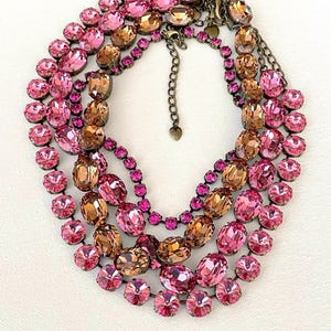 Swarovski LARGE Light Smoked Topaz, Fuchsia, Rose necklaces, Anna Wintour style, Statement Necklace Cluster, layering, stacking, brown, pink