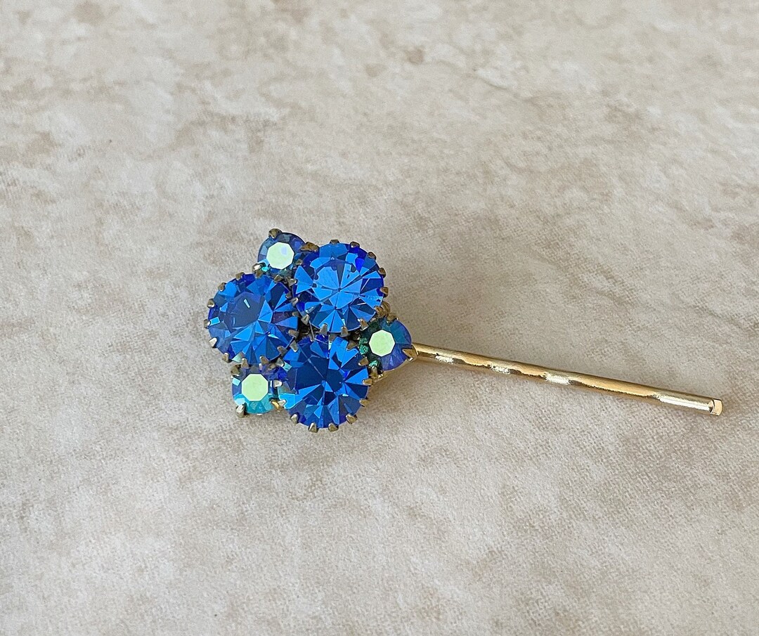 Royal Blue Crystal Hair Pin, Something Blue, Bridal Hair Accessory
