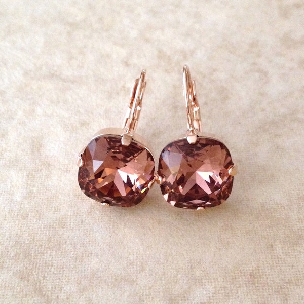 New smaller size, light Burgundy earrings, cushion cut earrings, bordeaux, maroon, wine,  rhinestone drops, bridal earings