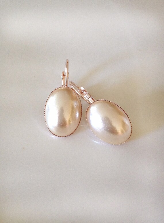 Champagne glass pearl earrings rose gold oval bridesmaid Etsy