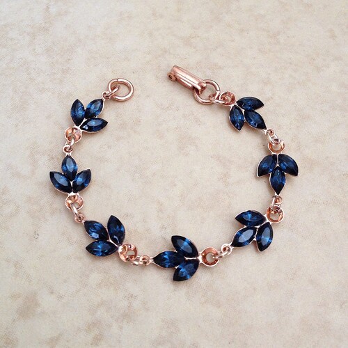 Navy Blue Crystal Bracelet Wedding Bracelet Rose Gold Navy Etsy