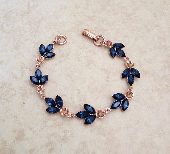 Navy Blue Crystal Bracelet with Lock Charms  Myra Online