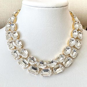 Large Swarovski Crystal Statement Necklaces, Oval and Emerald Cut, silver, gold, rose gold, rectangle, layering, stacking necklaces