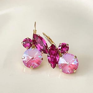 Fuchsia Pink earrings, Summer earrings, Pink Ombré, Swarovski crystal, bridal earrings, bridesmaid gift, hot pink earrings