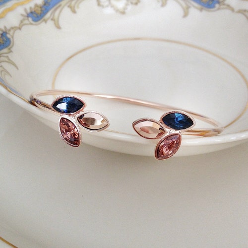 Necklace Navy Blue Rose Gold Light Burgundy Wedding Etsy