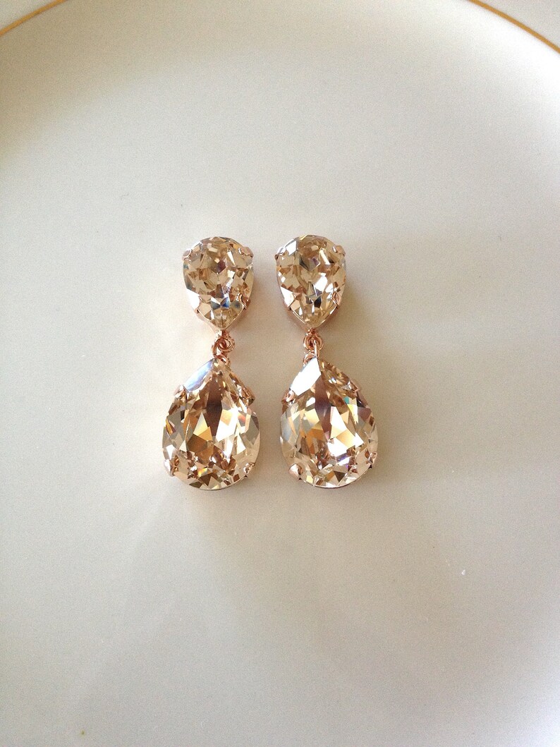 Sparkling Champagne Crystal Statement Earrings Long Earrings Etsy