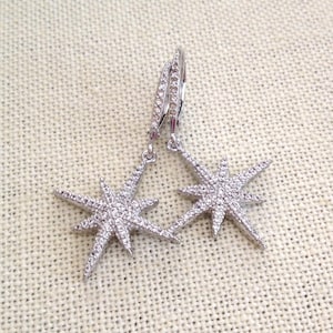 North Star earrings, Celestial jewelry, Sun, Star, dangle & drop earrings, starburst, sunburst, silver, bridesmaid gift, lever back