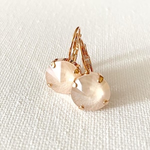 Swarovski 12mm Ivory Cream crystal earrings, Ivory rhinestone drop earrings, off white bridal earrings, bridesmaid gift