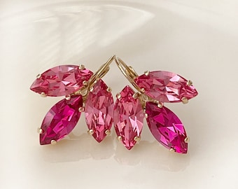 Shades of pink marquise cluster earrings, marquise cluster earrings, Large earrings, fuchsia, pink, bridesmaid gift, marquise, drop earrings