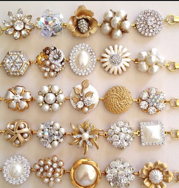 1 Vintage wedding bracelet, gold, pearl, rhinesto… - image 4