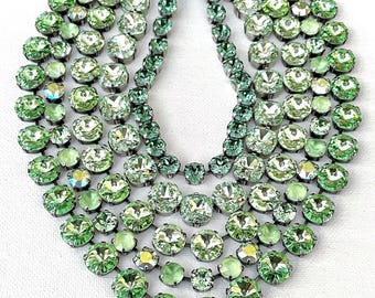 Swarovski pale mint green erinite peridot necklaces, Anna Wintour collet, layering necklaces, statement stacking necklaces, spring green