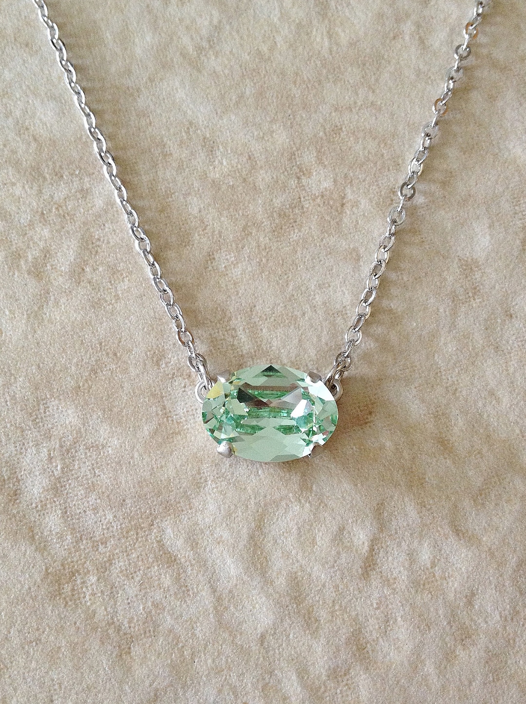 Swarovski Pale Mint Green Crystal Pendant Necklace, Bridal Jewelry
