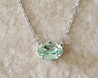 Pale mint green crystal pendant necklace, Bridal jewelry, bridesmaid gift, old Hollywood, light green, mint, chrysolite, green