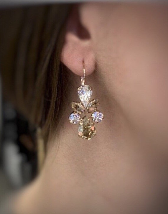 Champagne crystal earrings clearance