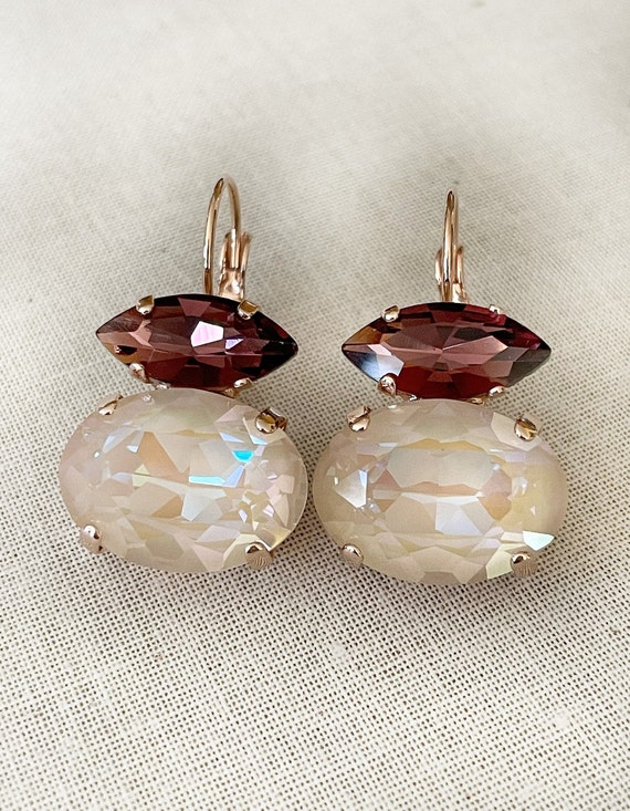 Ivory Cream Burgundy Statement Earrings Oval and Marquise Crystal Drop Earrings Wedding Jewelry Bridesmaid Gift Oval Marquise Etsy UK