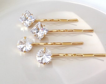 Crystal hair pins, rhinestone, set, pair, hair, accessory, rhinestone, gold, bridesmaid gift, bridal hair jewelry, vintage wedding